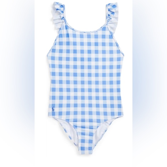 NWT POLO RALPH LAUREN Girl's One-Piece Swimsuit Harbor Island  Blue/White - Picture 1 of 8